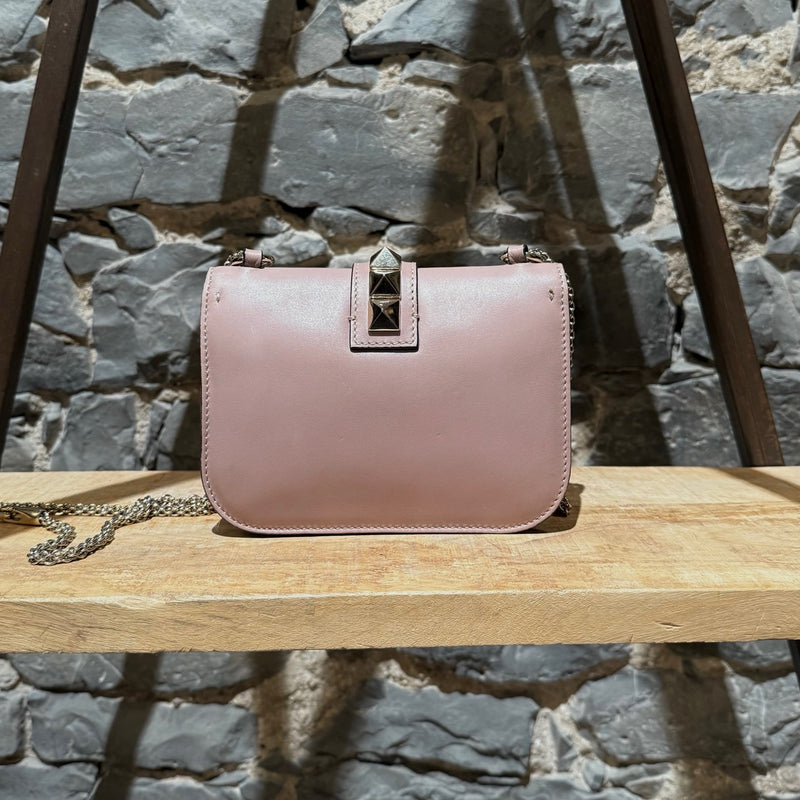 Back view of Valentino Poudre Pink Leather Small Glam Lock Chain Bag