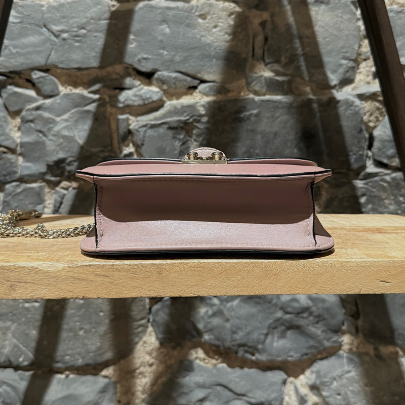 Bottom view of Valentino Poudre Pink Leather Small Glam Lock Chain Bag
