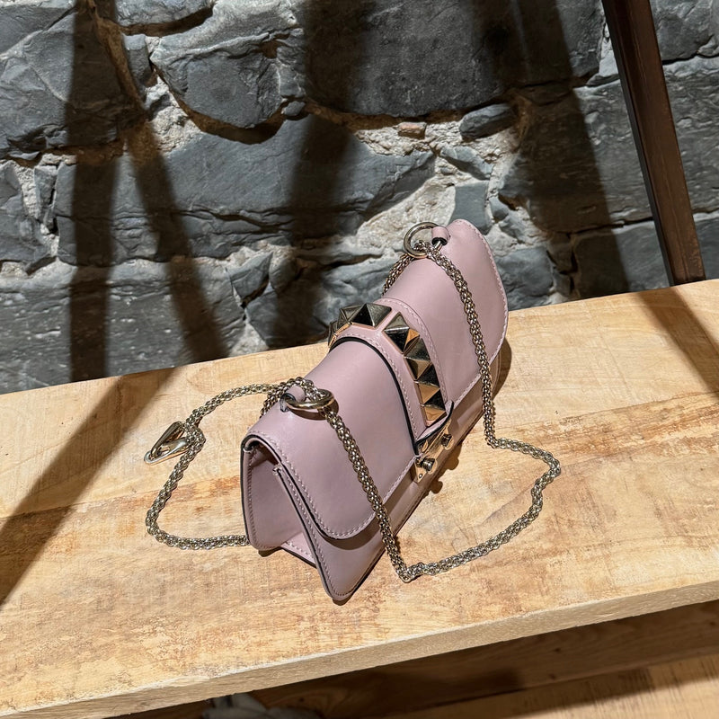 Top view of Valentino Poudre Pink Leather Small Glam Lock Chain Bag