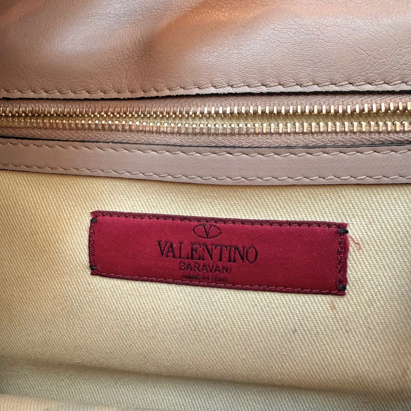 Brand patch on Valentino Poudre Pink Leather Small Glam Lock Chain Bag