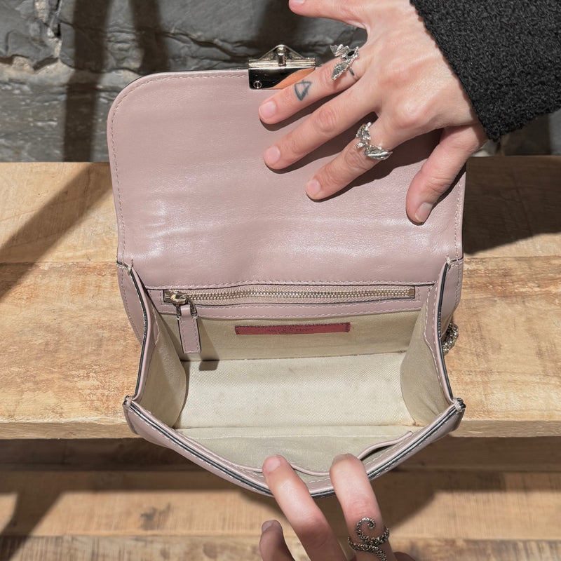 Interior of Valentino Poudre Pink Leather Small Glam Lock Chain Bag