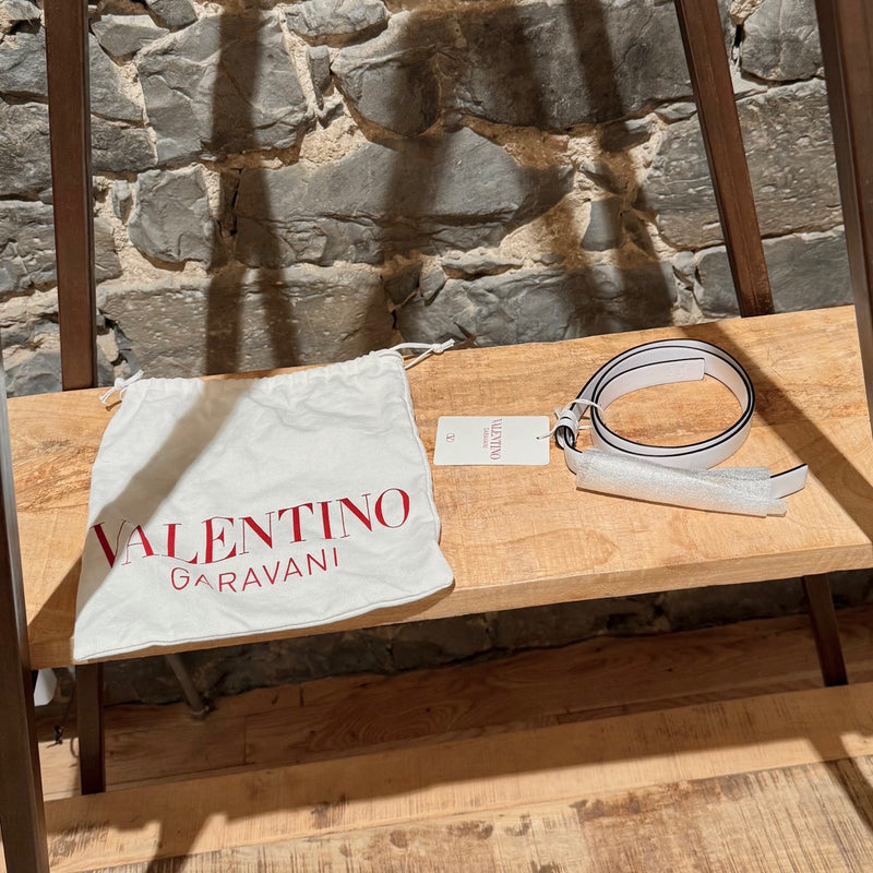 Valentino White Leather Chain Logo Belt
