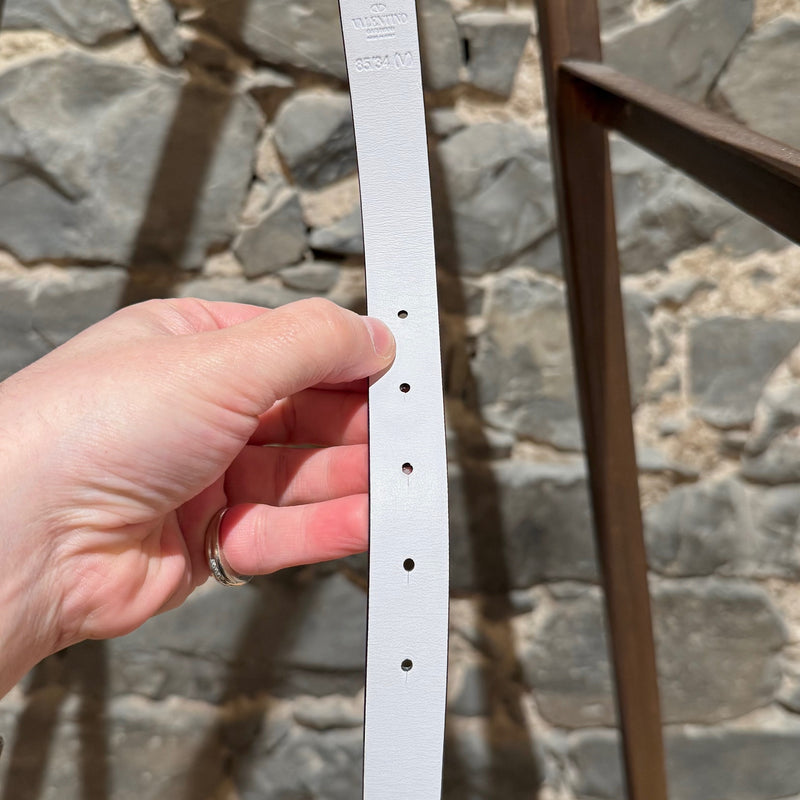 Valentino White Leather Chain Logo Belt