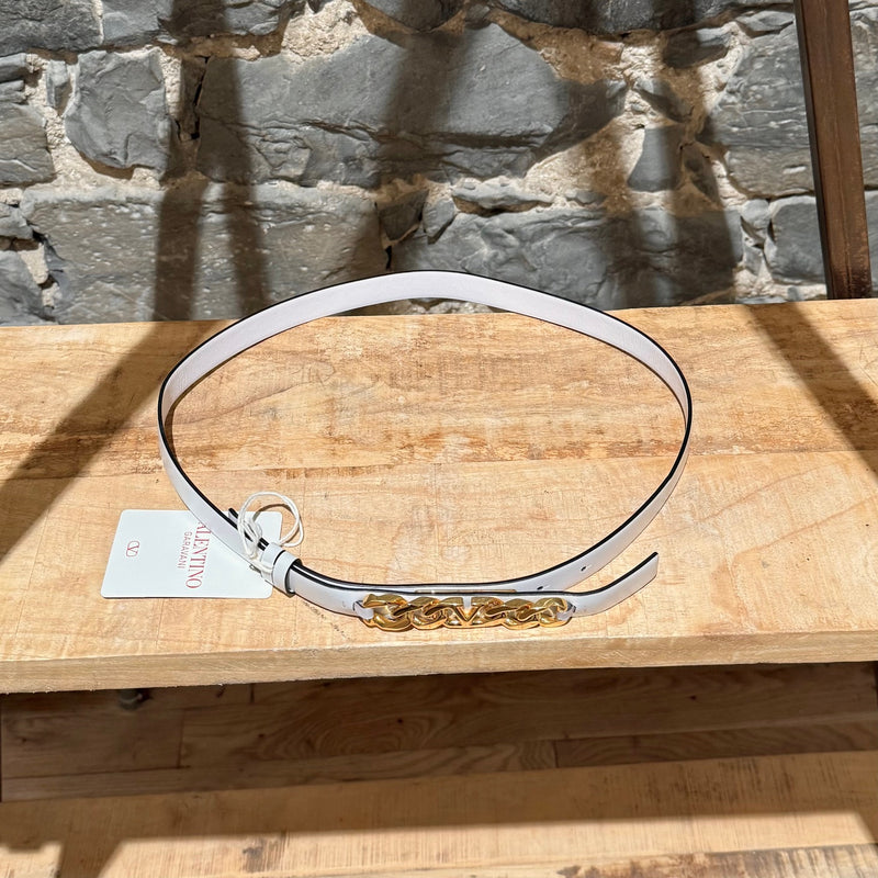 Valentino White Leather Chain Logo Belt