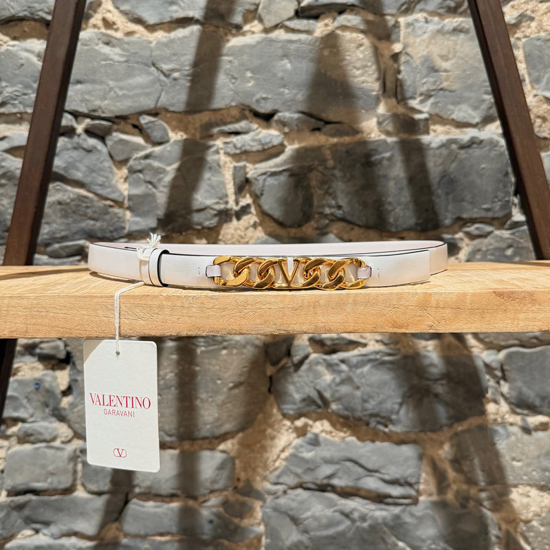 Valentino White Leather Chain Logo Belt