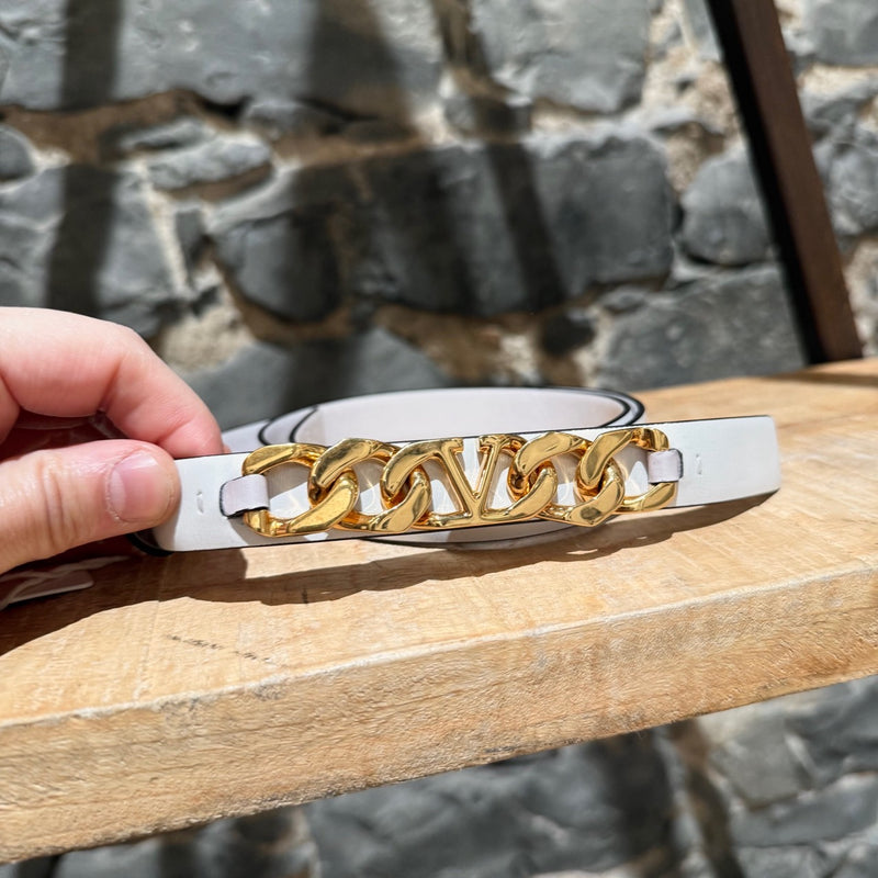 Valentino White Leather Chain Logo Belt