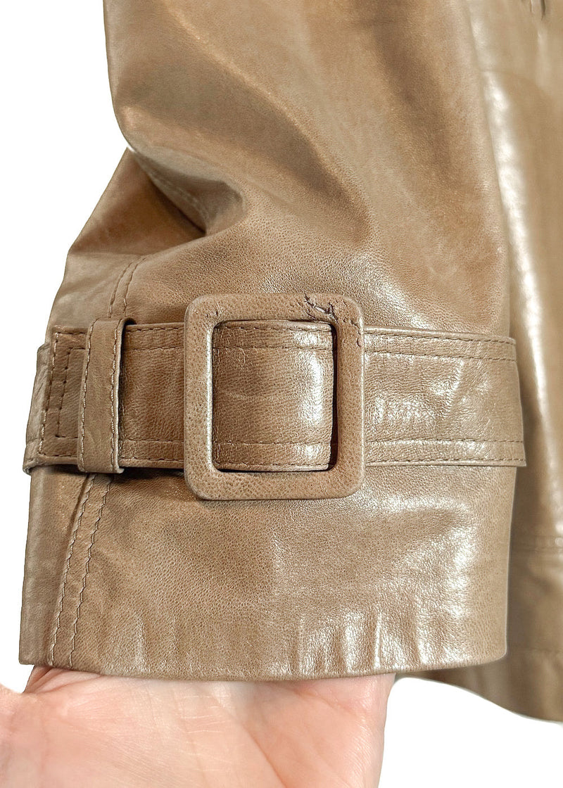 Close up on Versace Beige Buttoned Leather Jacket