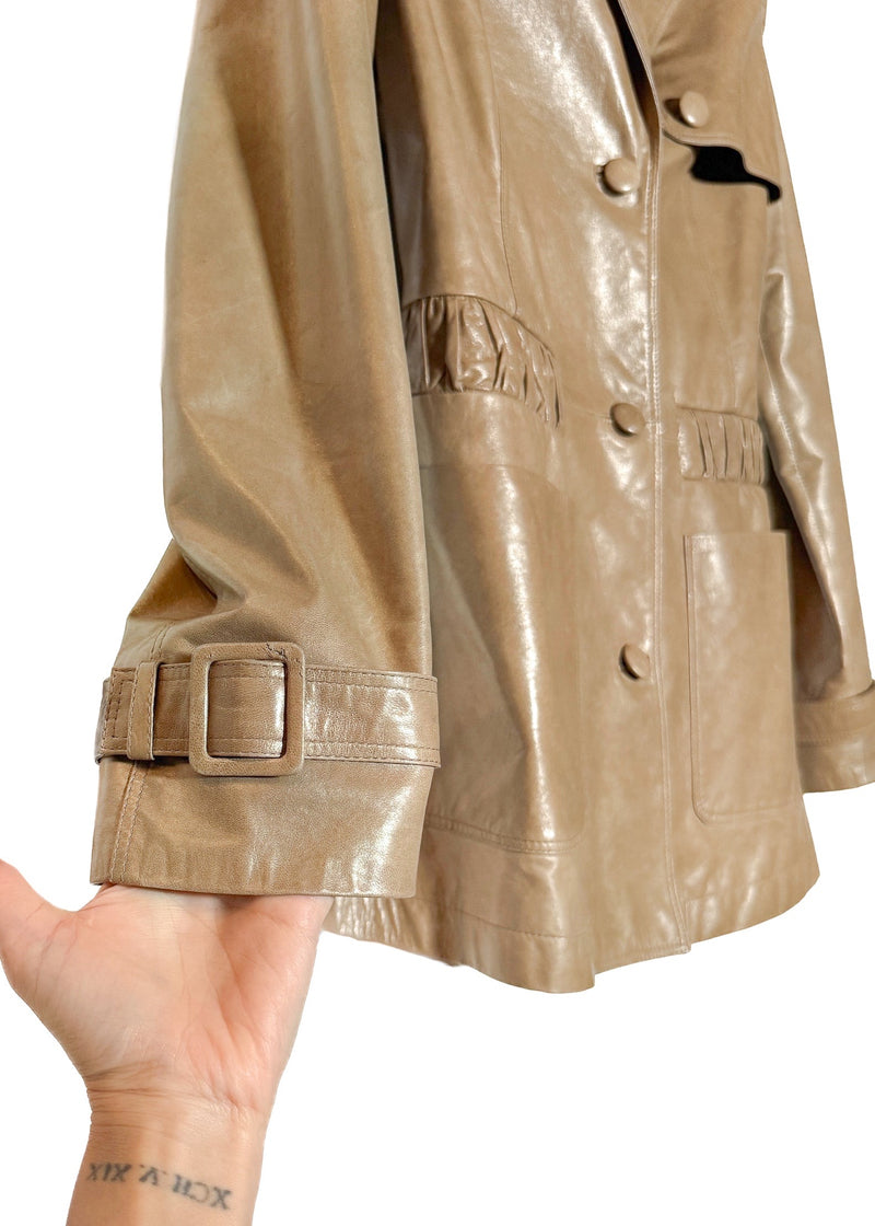 Sleeve of Versace Beige Buttoned Leather Jacket