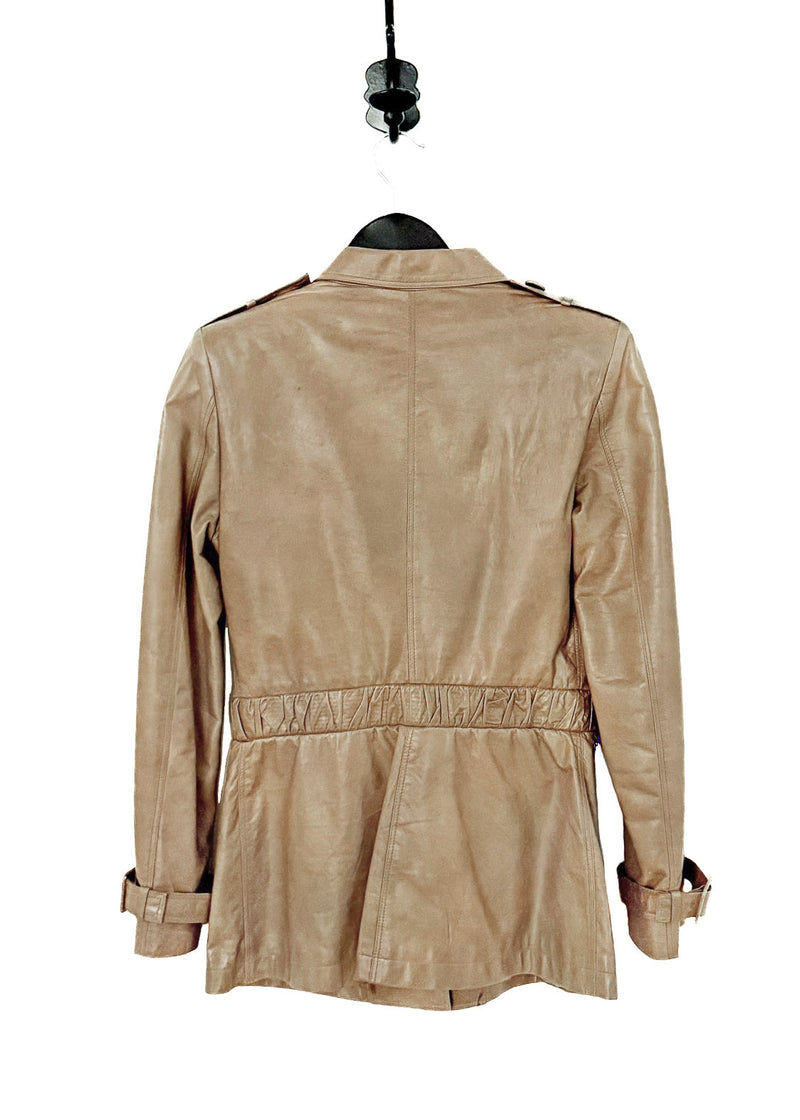 Back view of Versace Beige Buttoned Leather Jacket