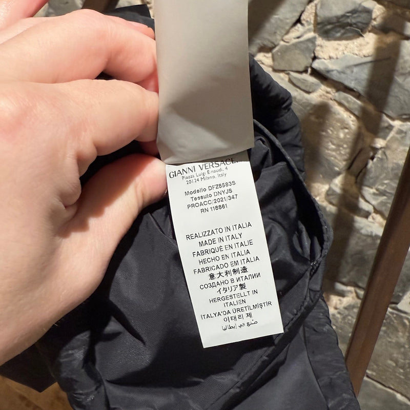 Versace Black Nylon Grecca Print Logo Rucksack Drawstring Bag