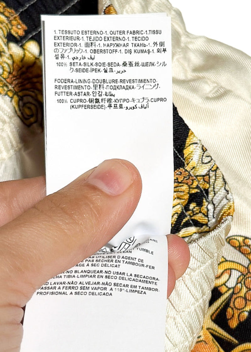 Labels of Versace Coral Theatre Print White Gold Silk Jogger Shorts
