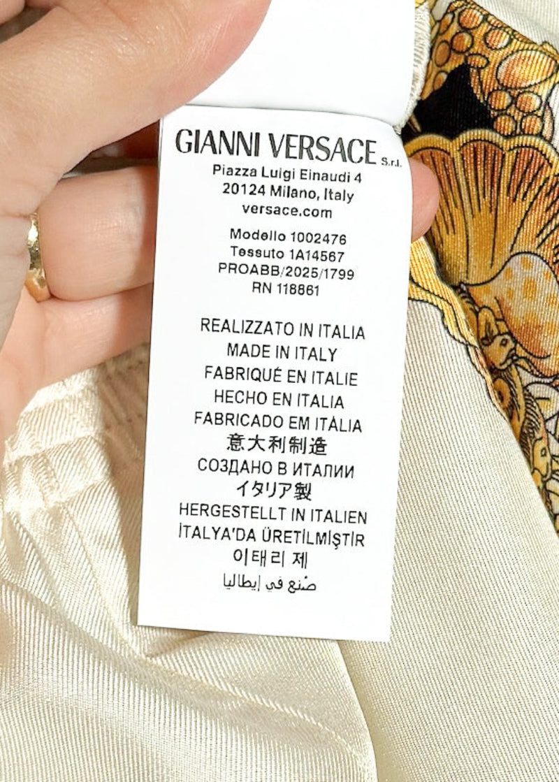 Labels of Versace Coral Theatre Print White Gold Silk Jogger Shorts
