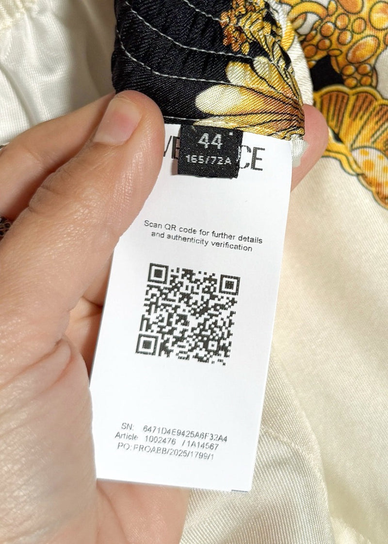 Labels of Versace Coral Theatre Print White Gold Silk Jogger Shorts