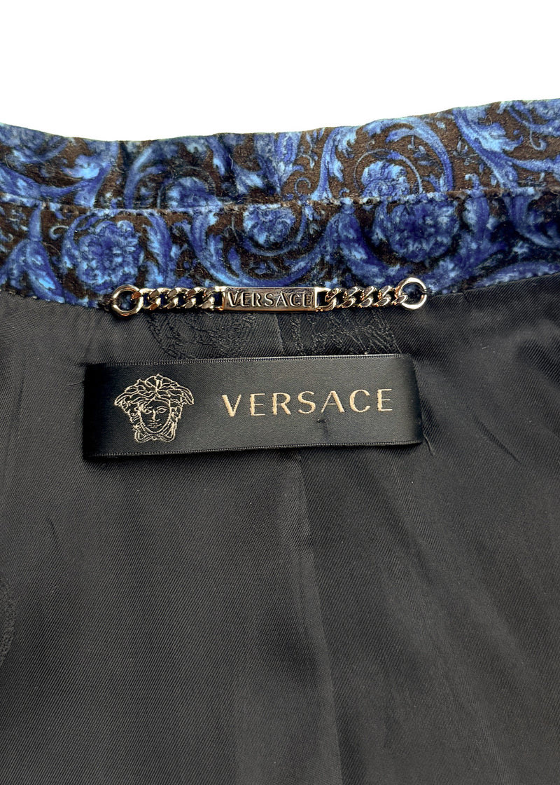 Versace Floral Print Velvet Double-Breasted Medusa Buttons Blazer