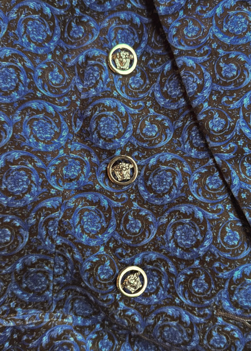 Versace Floral Print Velvet Double-Breasted Medusa Buttons Blazer