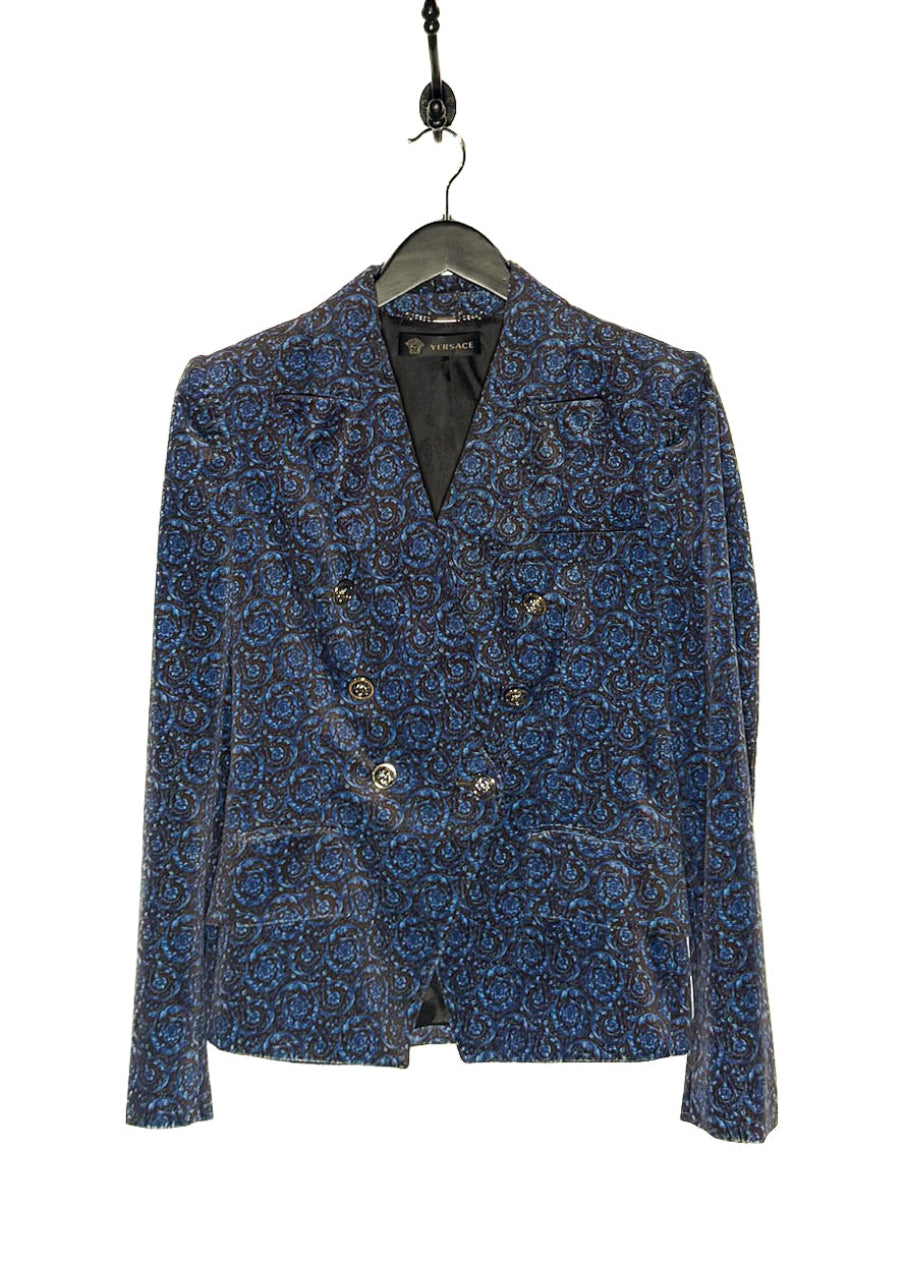 Versace Floral Print Velvet Double-Breasted Medusa Buttons Blazer