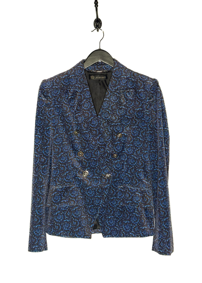 Versace Floral Print Velvet Double-Breasted Medusa Buttons Blazer
