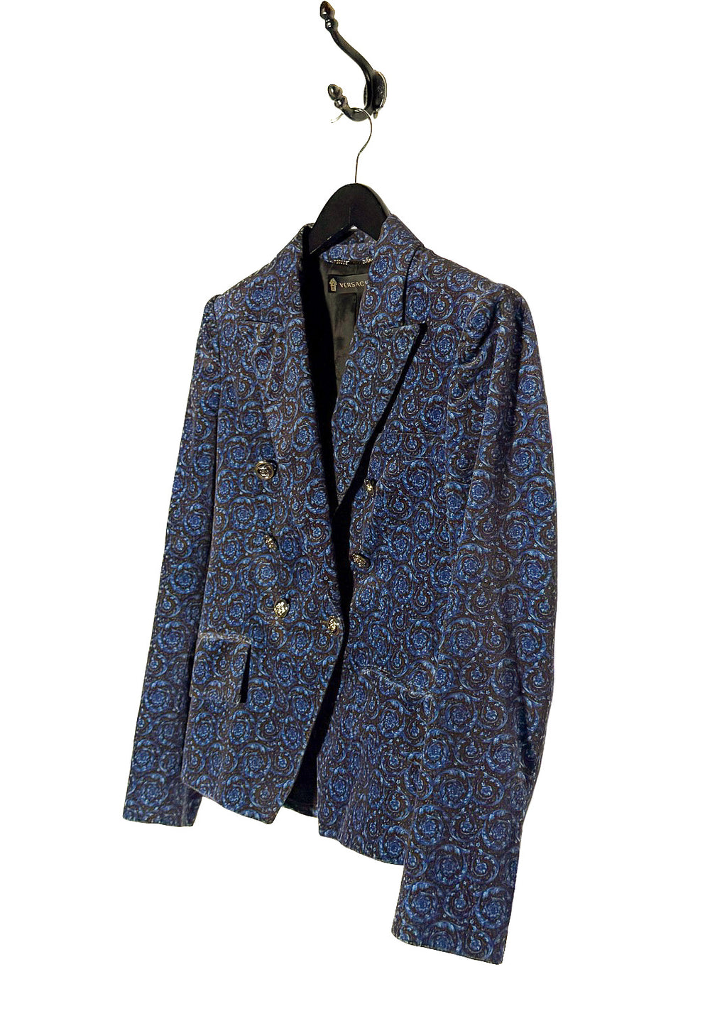 Versace Floral Print Velvet Double-Breasted Medusa Buttons Blazer