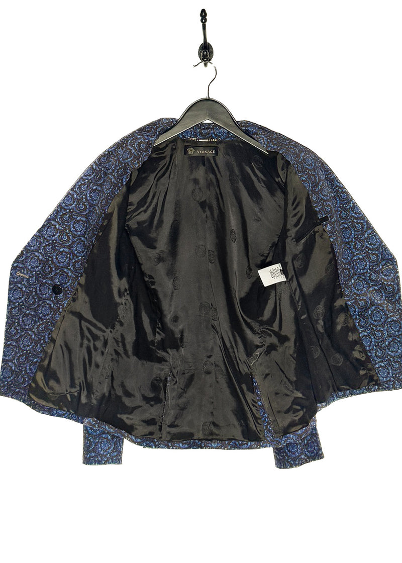 Versace Floral Print Velvet Double-Breasted Medusa Buttons Blazer
