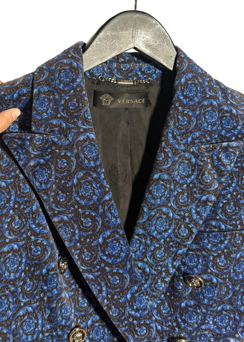 Versace Floral Print Velvet Double-Breasted Medusa Buttons Blazer