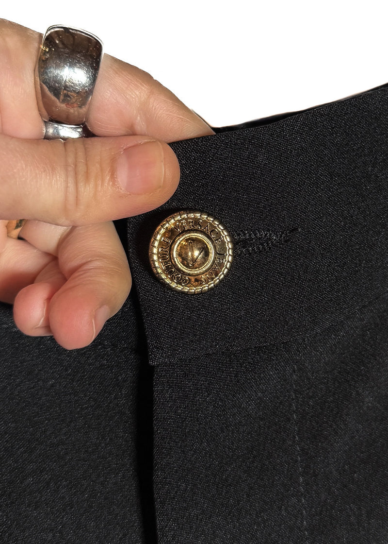 Branded button of Versace Jeans Black Cady Stretch Trousers