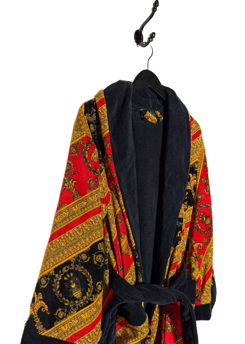 Collar area of Versace Red Barocco Diagonal Stripe Print Robe