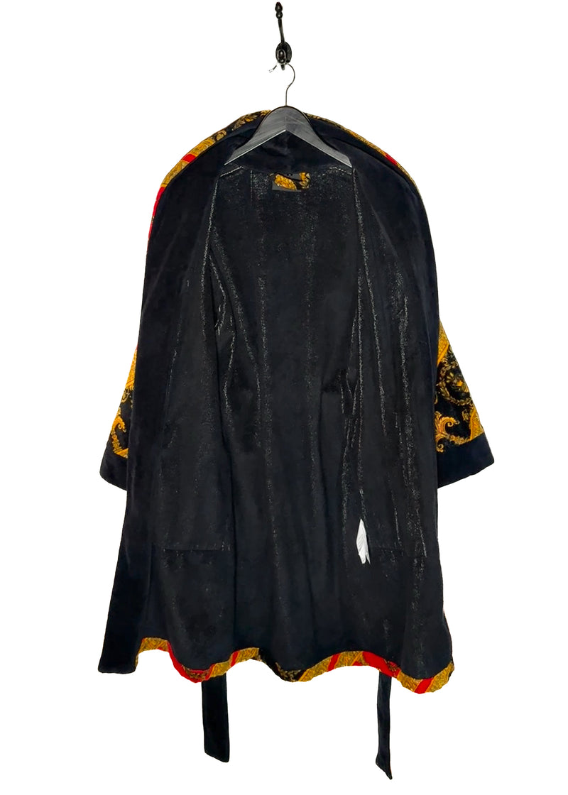 Opened interior of Versace Red Barocco Diagonal Stripe Print Robe