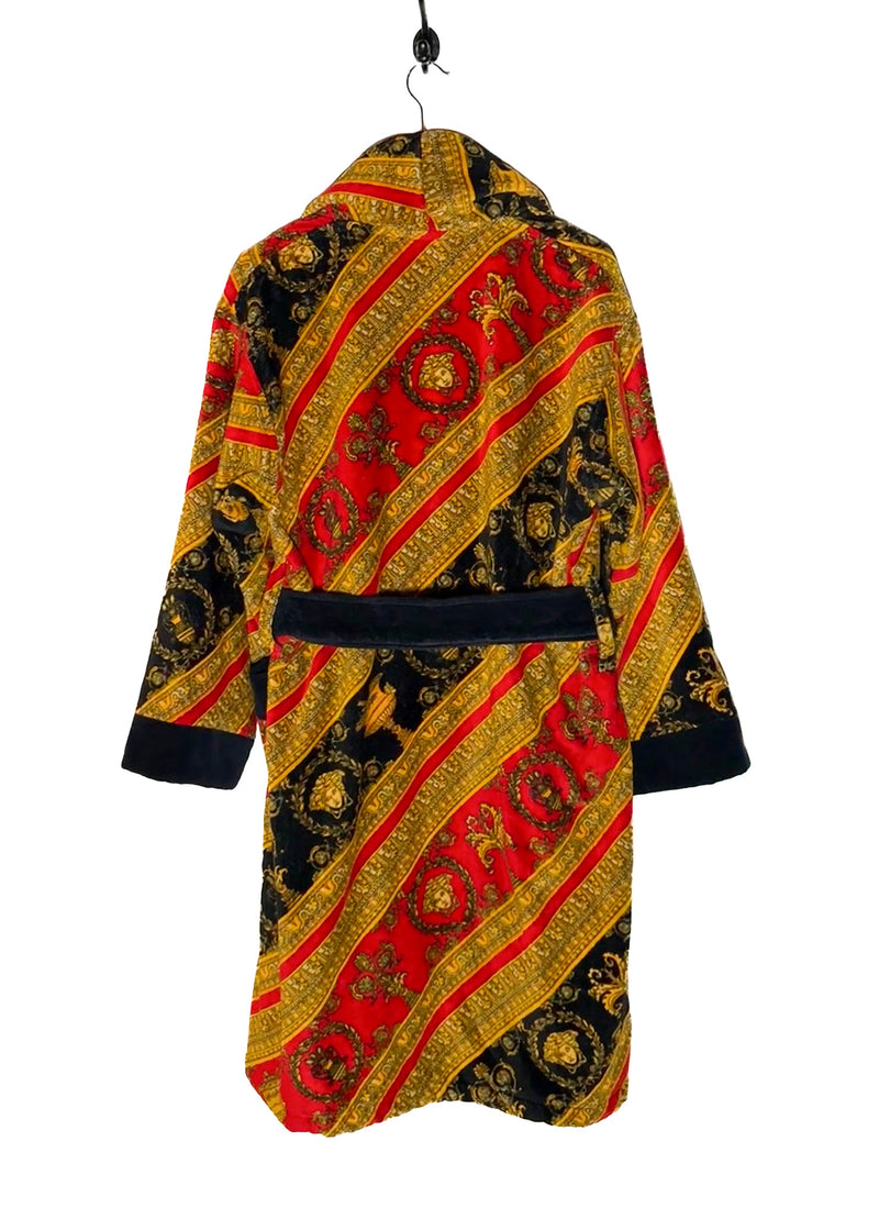 Back of Versace Red Barocco Diagonal Stripe Print Robe