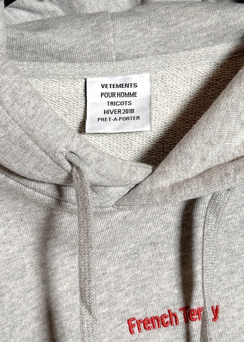 Collar and Brand label of Vêtements Grey French Terry Embroidered Hoodie