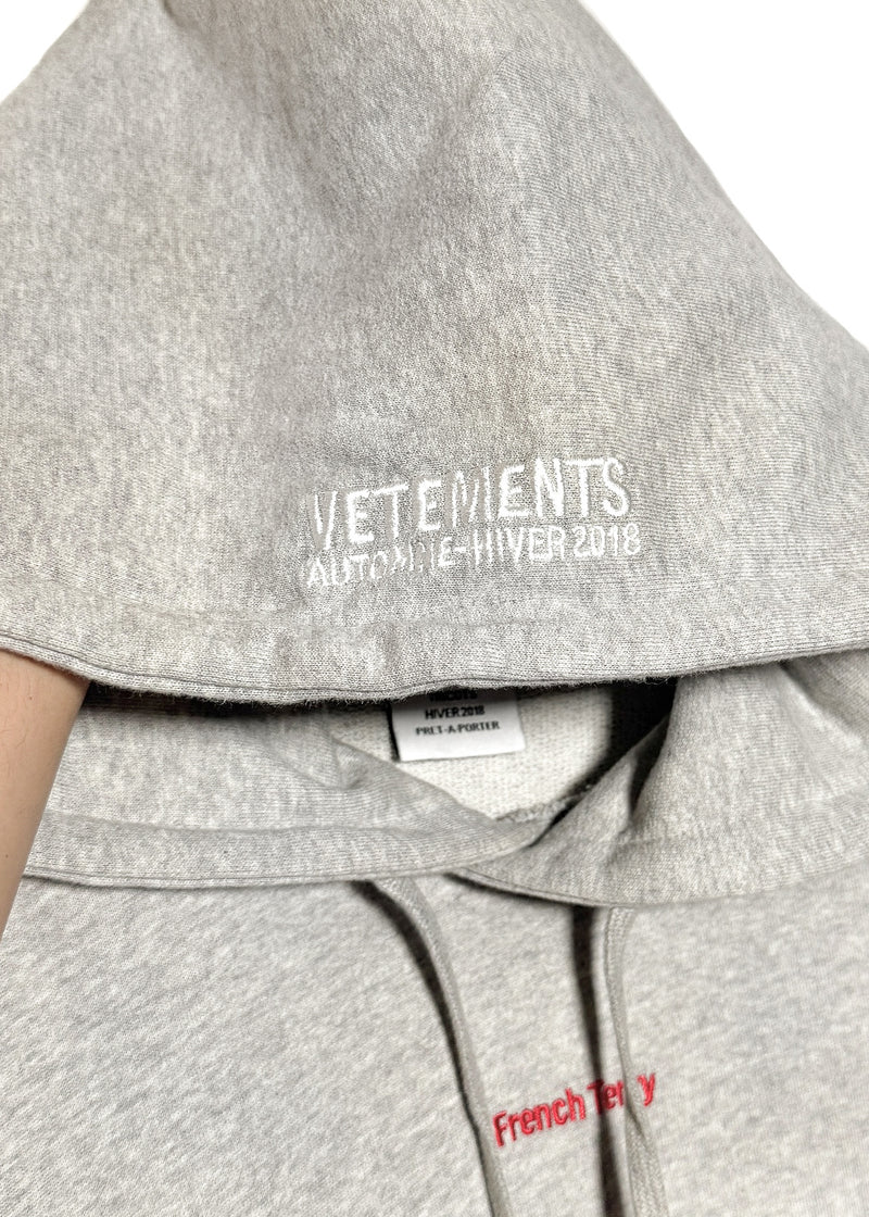 Branded Hood of Vêtements Grey French Terry Embroidered Hoodie