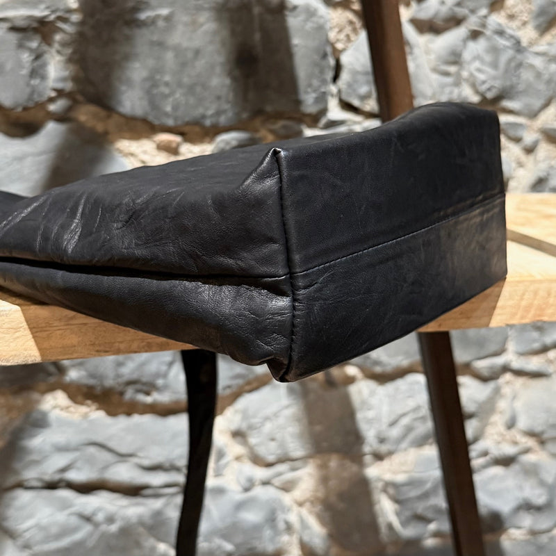 Bottom corners of Yohji Yamamoto Black Crinkled Leather Crossbody Bag