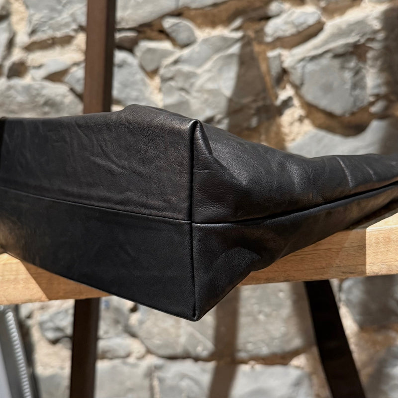 Bottom corners of Yohji Yamamoto Black Crinkled Leather Crossbody Bag