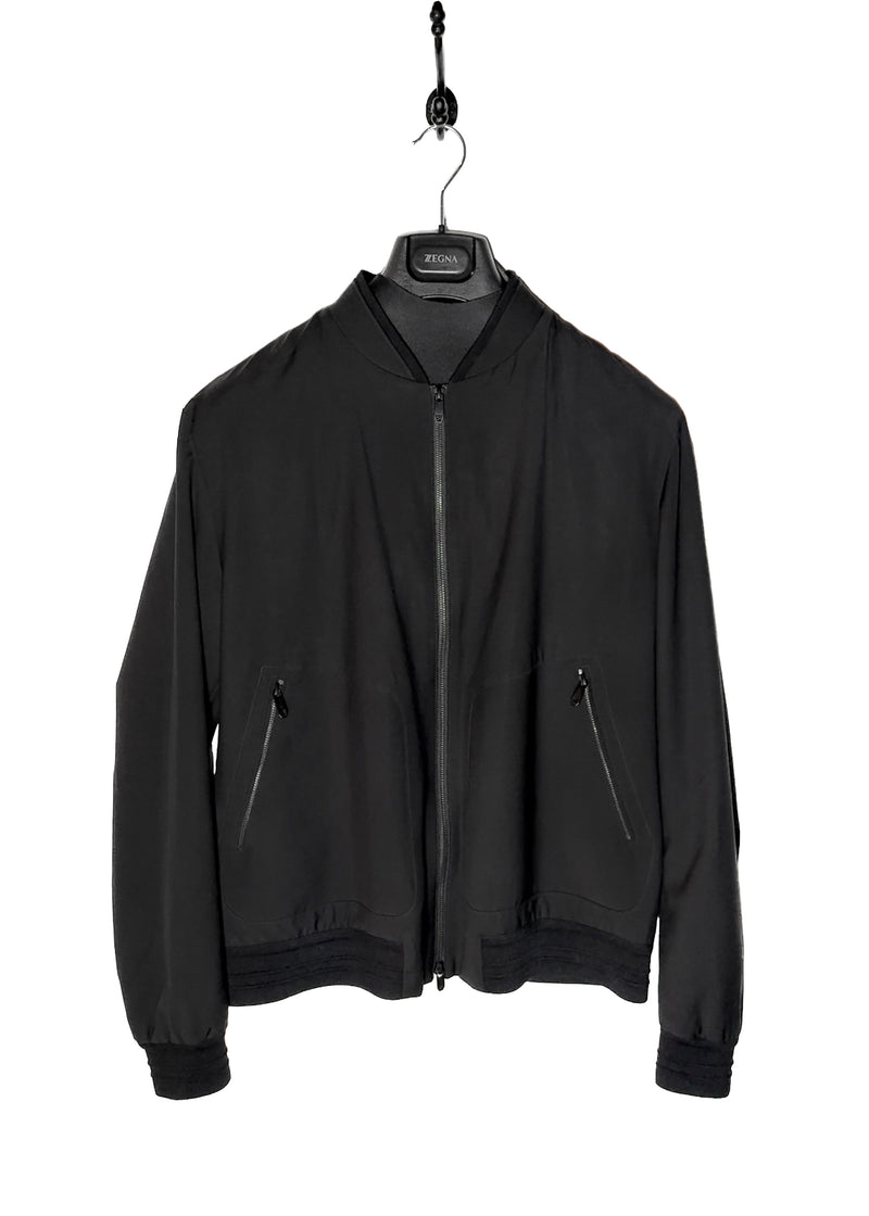 Z Zegna Tech Merino Wool Black Bomber Jacket