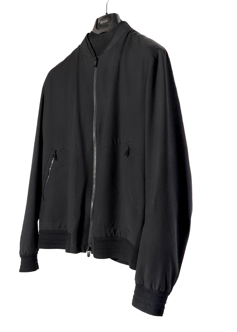 Z Zegna Tech Merino Wool Black Bomber Jacket