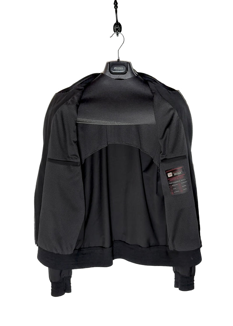 Z Zegna Tech Merino Wool Black Bomber Jacket