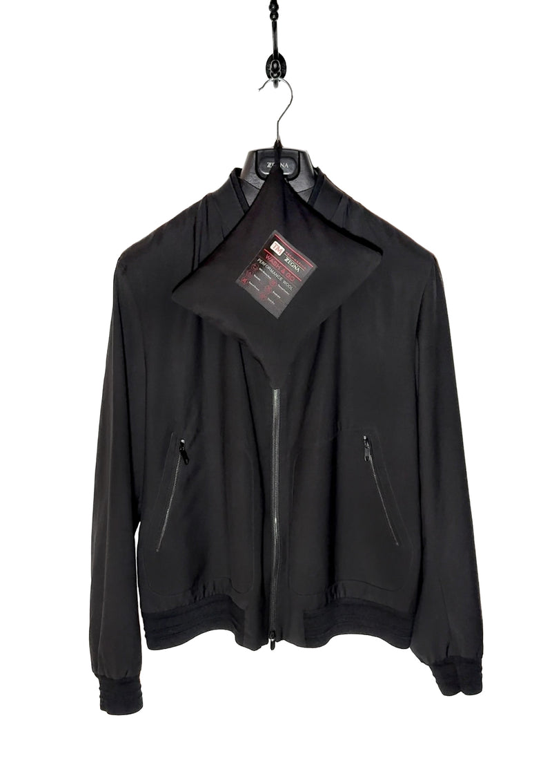 Z Zegna Tech Merino Wool Black Bomber Jacket