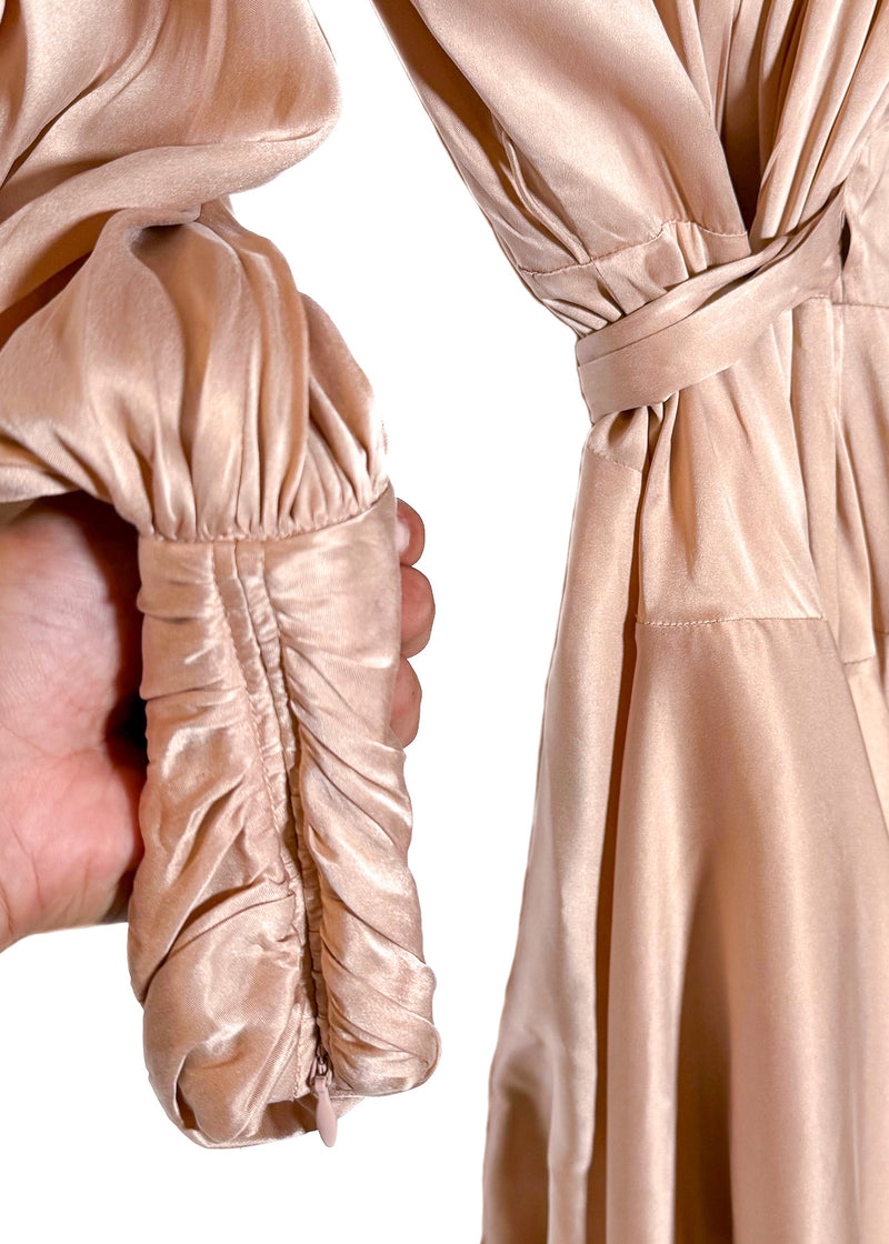 One zippered cuff of Zimmermann Dusty Pink Satin Classic Wrap Dress