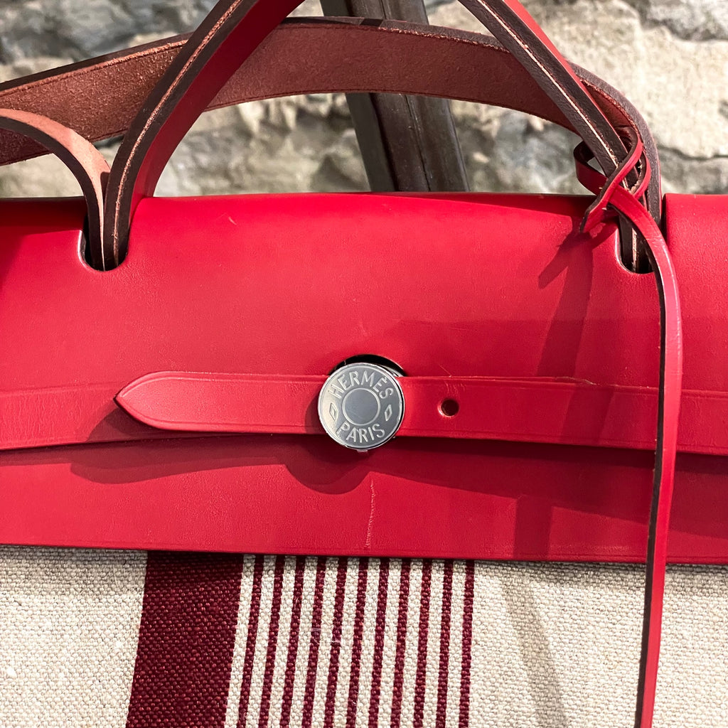 Hermès Red Toile H Vibration Herbag Zip Retourne Cabine Bag