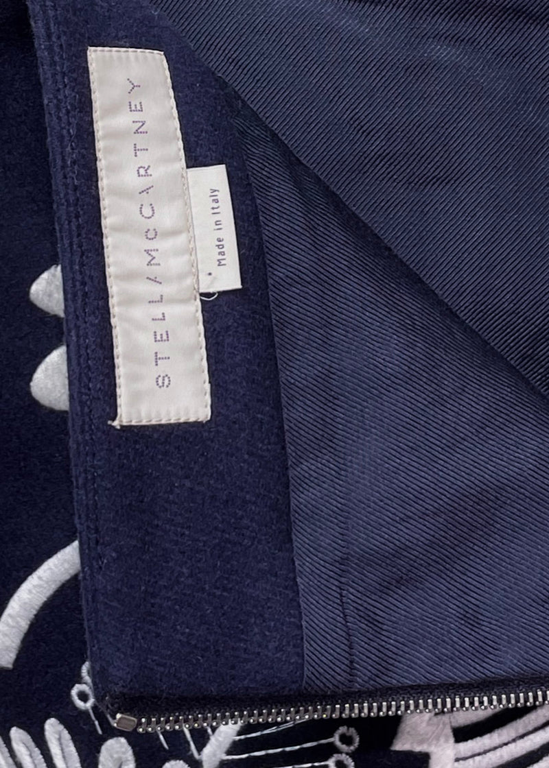 Stella McCartney Navy Felt Wool Embroidered Mini Skirt