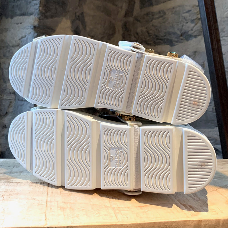 Gucci White Ace Platform Sneakers with Crystals Straps