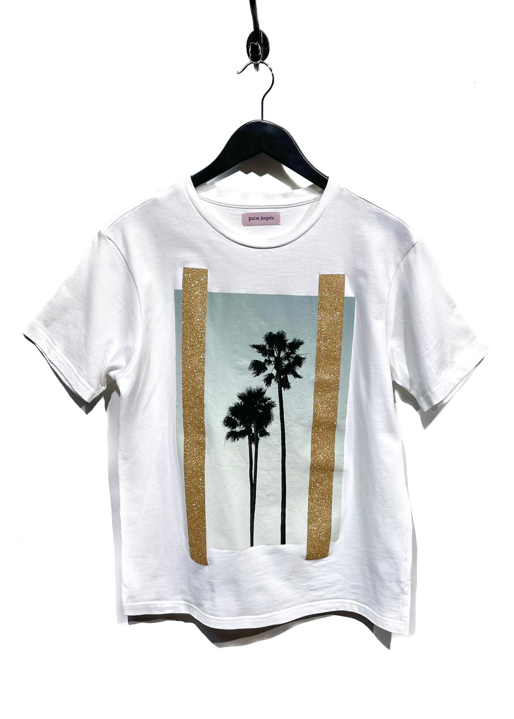 T-shirt blanc Palm Angels avec palmier avec paillete