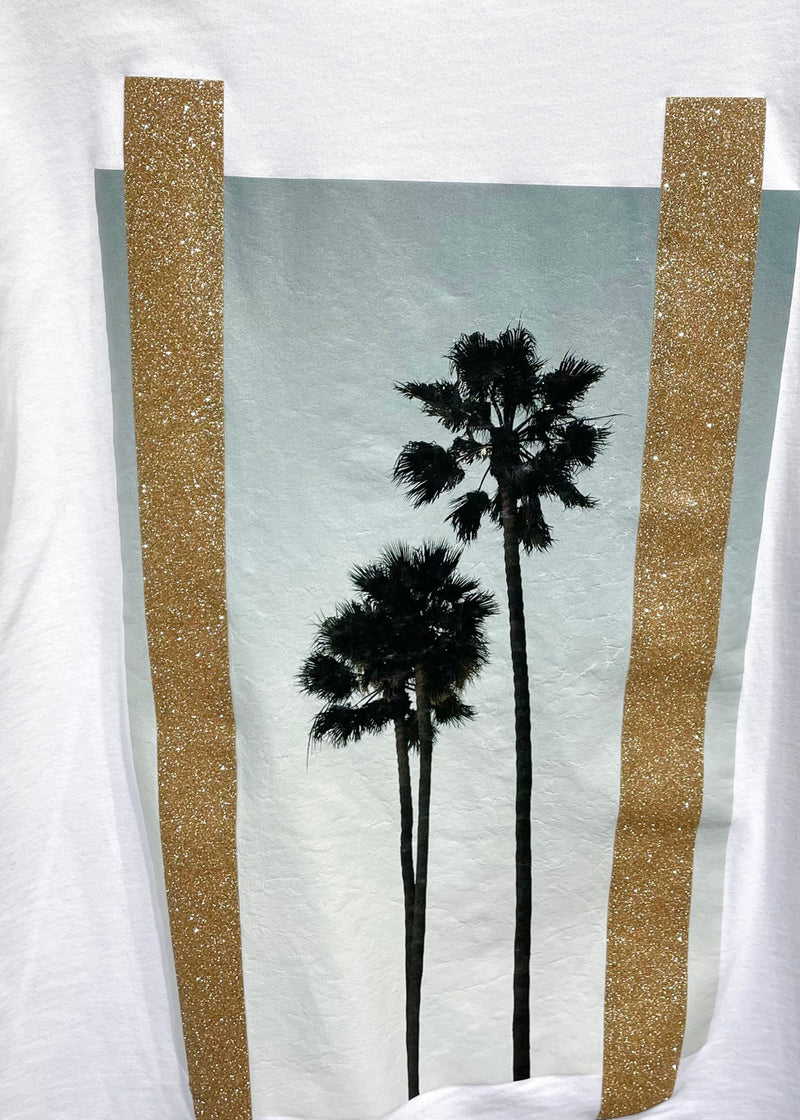 T-shirt blanc Palm Angels avec palmier avec paillete