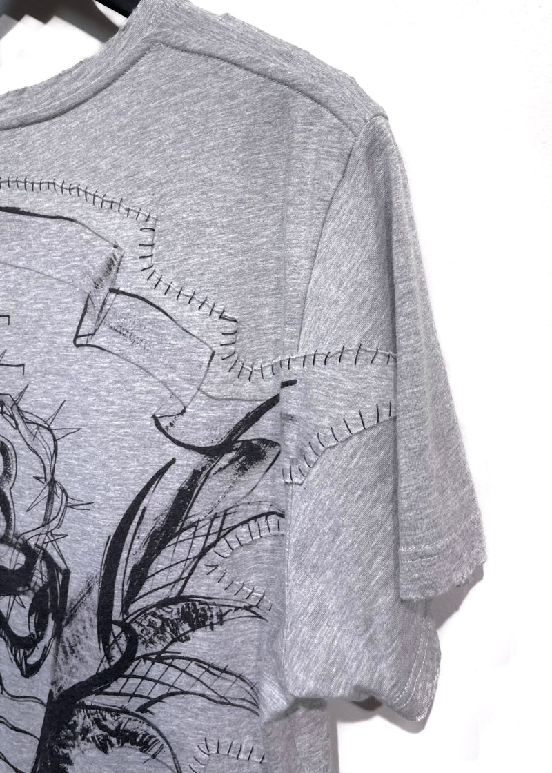 Balmain SS11 Grey Printed Crest Stitched Patchwork T-shirt