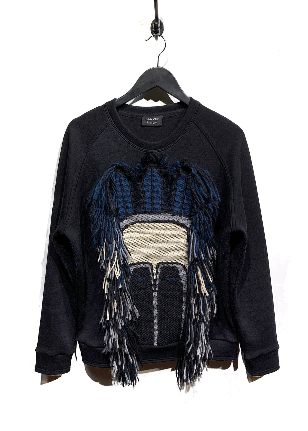 Lanvin Black Fringed Mask Embroidered Sweater
