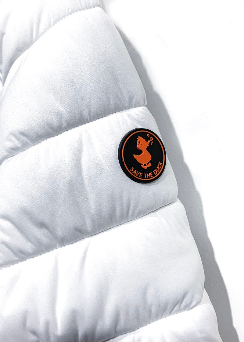 Save The Duck White Hooded Quilted Long Coat