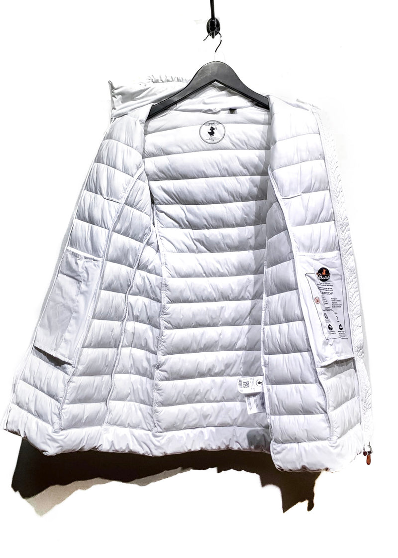 Save The Duck White Hooded Quilted Long Coat