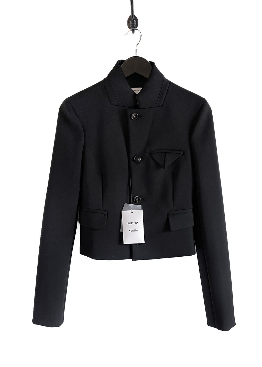 Bottega Veneta Black Wool High Neckline Cropped Jacket
