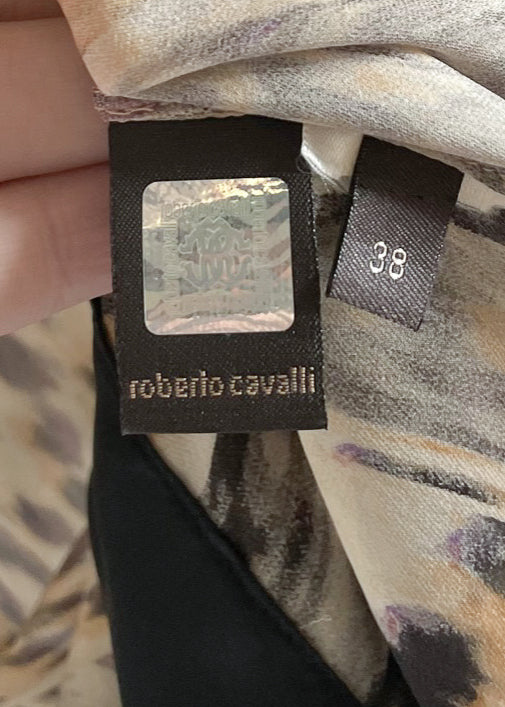 Roberto Cavalli Animal Print Silk V-neck Belted Top