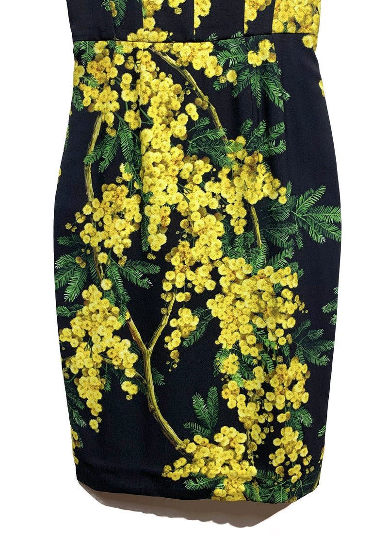 Dolce & Gabbana Black and Yellow Floral Prints Bustier Dress