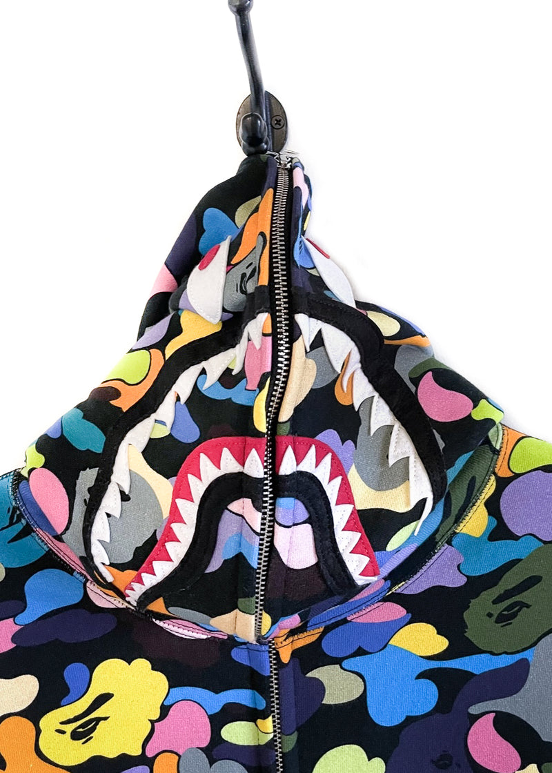 Sweat à capuche requin imprimé camouflage multicolore Bape